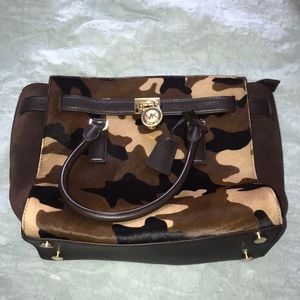 MICHAEL KORS camo calfskin and suede purse